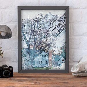 8x10 warercolor picture print in photo‎ paper with black frame!!!